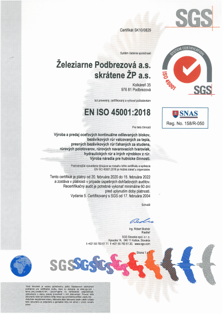 EN ISO 45001 - certifikát
