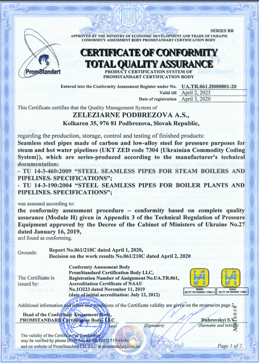PROMSTANDART - certifikát
