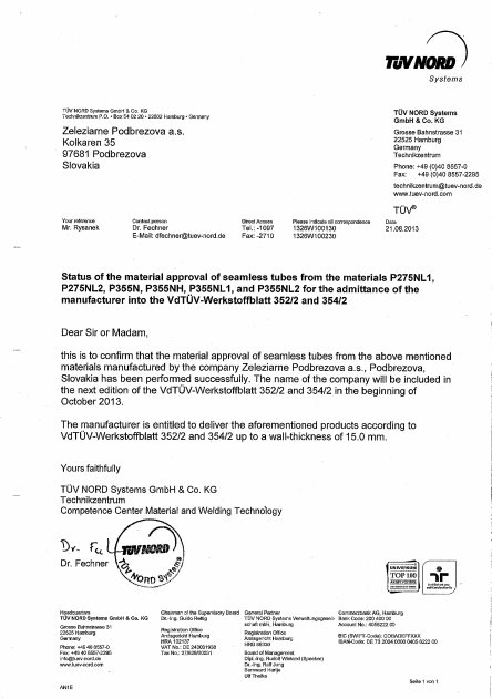 Schválenie materiálu podľa Vd TUV - certifikát
