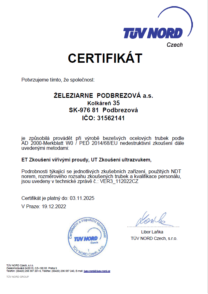 Schválenie NDT pre bezšvíkové rúry